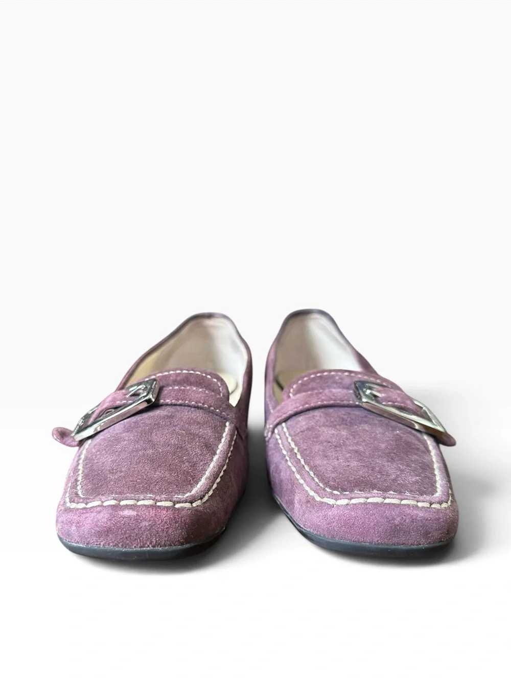 AK Anne Klein iFlex Purple Suede Buckle Loafers Flats 8.5W